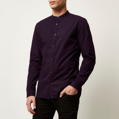 Dark purple slim fit grandad shirt